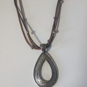 Silpada Sterling Silver 925 Teardrop Pendant On Leather Cord Necklace